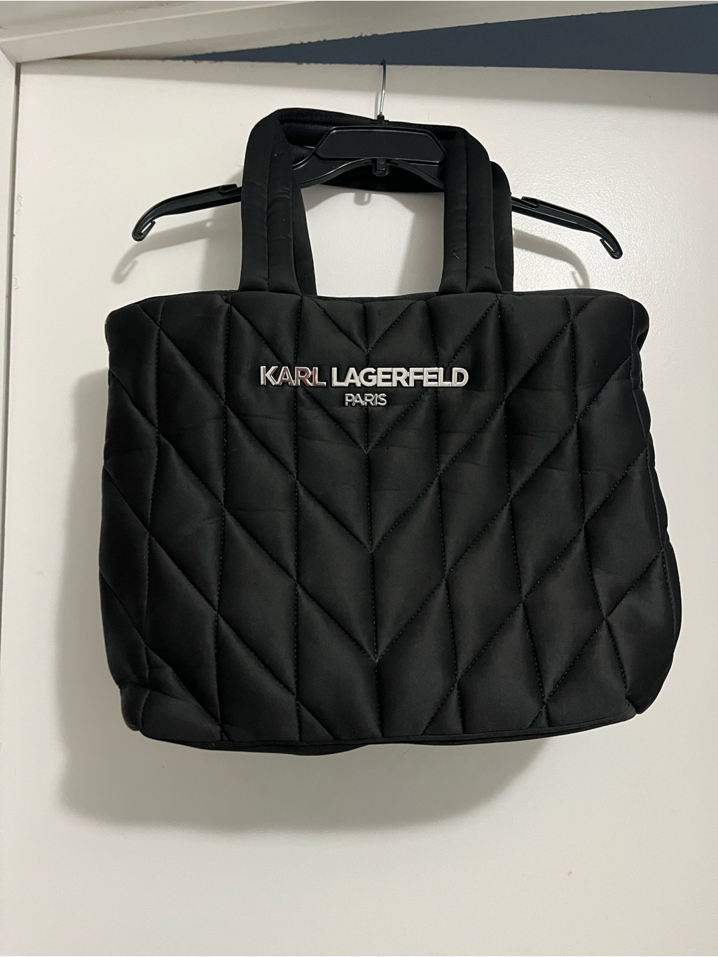 Karl Lagerfeld Black Quilted Tote With Logo Detail